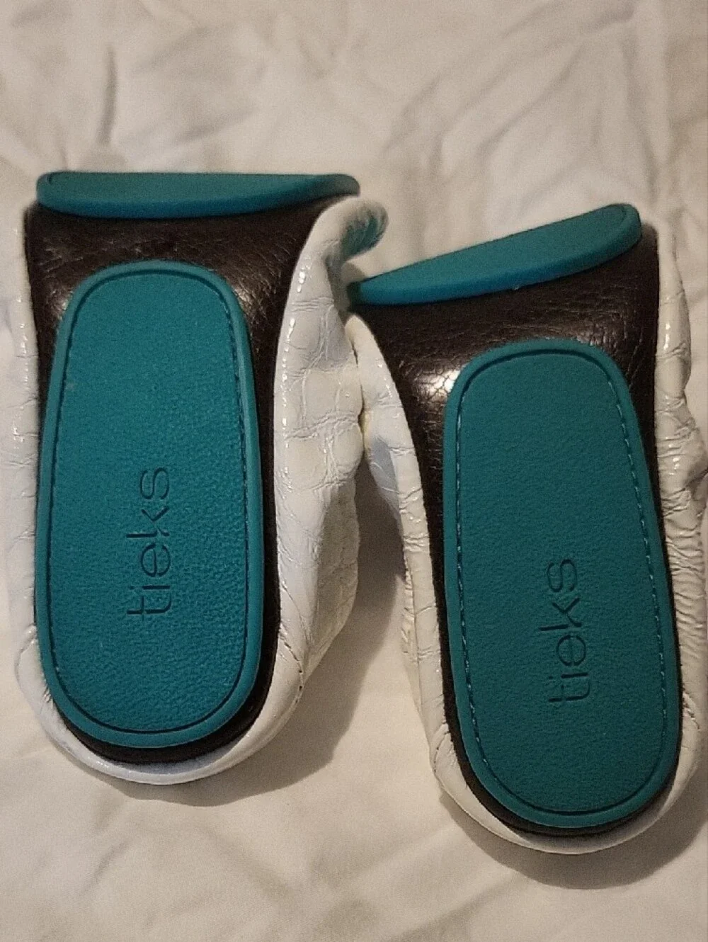 Tieks White Ballet Flats with Teal Stripe - Picture 6 of 6